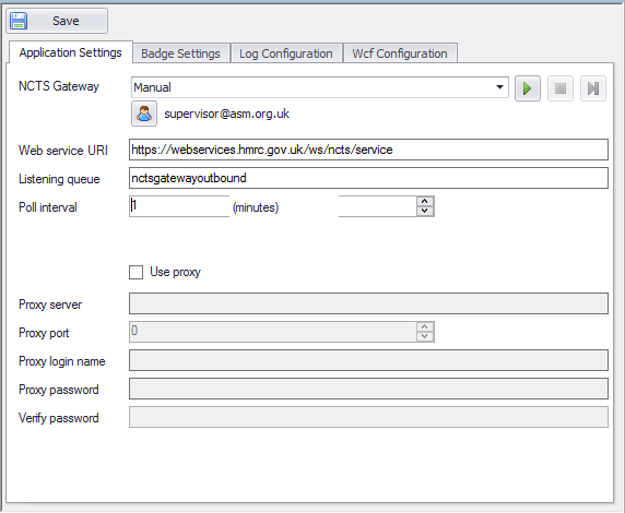 NCTS Gateway Application Settings