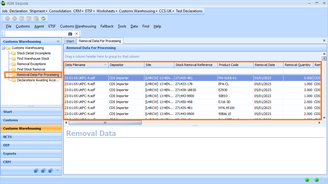 Removals Data for Processing Folder