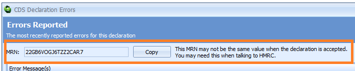 CDS Error MRN