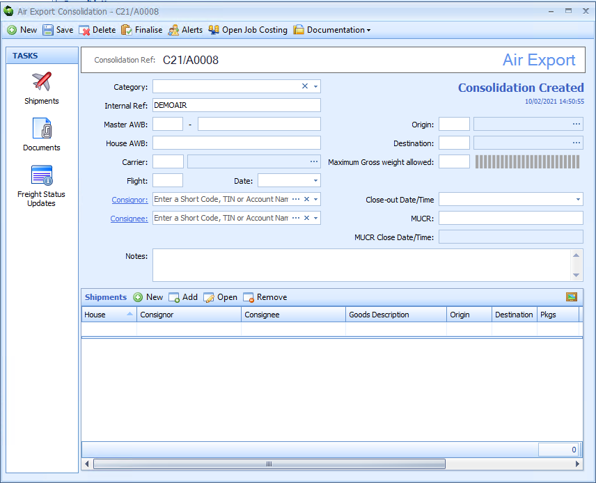 Airfreight Consolidation Editor