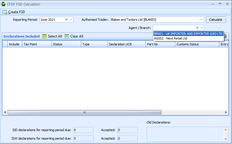 FSD Calculation Showing Branch Reference