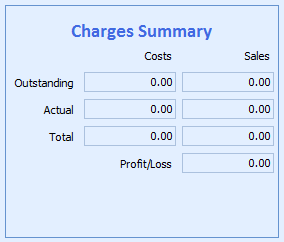 The job costing charges summary panel