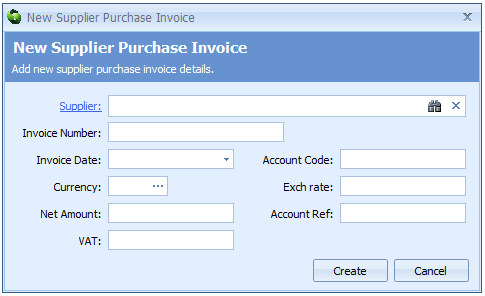 The new supplier purchase invoice dialog
