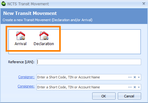 New NCTS Transit Movement dialog