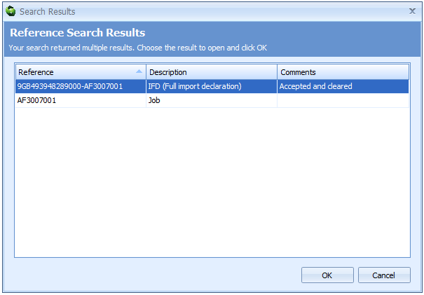 Search results dialog